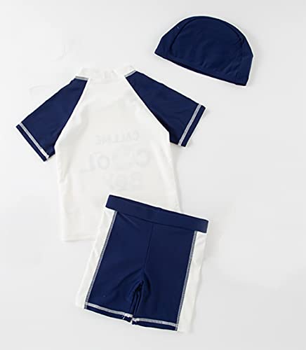 Styles I Love Kid Boys CALL ME COOL BOY Printed Short Sleeve Rash Guard Set and Hat 3pcs White Swimsuit Beach Bathing Suit