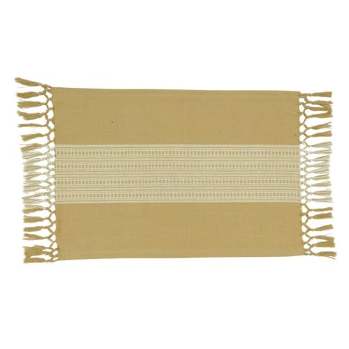 Fennco Styles Banded Stripe Fringe Placemats 14" W x 20" L, Set of 4 - Cotton Woven Table Mats for Home, Dining Table Décor, Banquets and Special Occasion