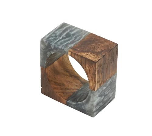 Fennco Styles Mango Wood & Resin Modern Square Napkin Rings, Set of 4