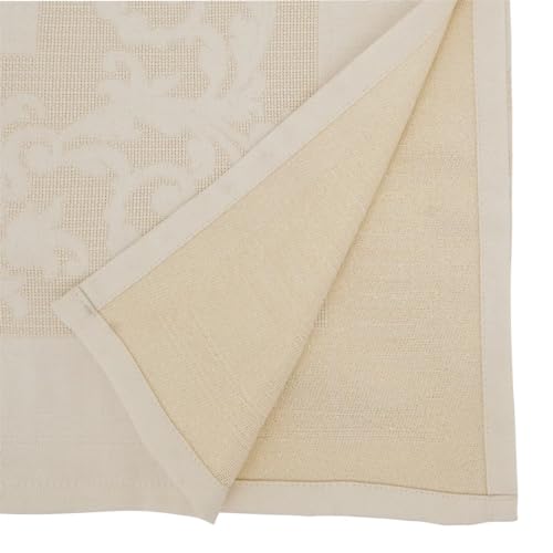 Fennco Styles Ecru Jacquard Floral Tablecloth 65" W x 90" L Rectangle Flower Table Cover