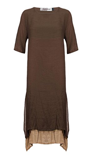stylesilove Women Girls Short Sleeve Linen-Cotton Loose Long Maxi Dress