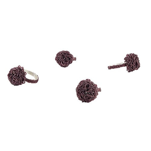 Fennco Styles Hand Beaded Flower Metal Design Napkin Rings, Set of 4 - Pewter Flower Decorative Napkin Holders for Home, Dining Room, Banquets, Weddings, Family Gatherings, Holidays and Special Occasions