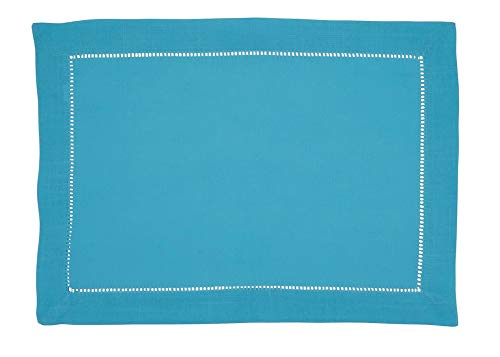 Fennco Styles Classic Hemstitch Design Table Placemats, Set of 4 – 14" W x 20" L Turquoise Table Mats for Home Décor, Dining Table, Banquets, Holidays and Special Occasions