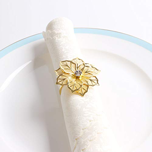 Fennco Styles Rhinestone Crystal Flower Napkin Rings Wedding Holiday Table Decoration - Set of 4
