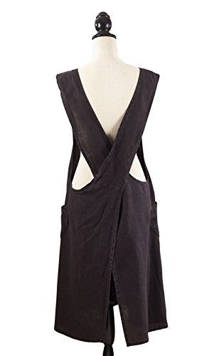 Fennco Styles Solid Criss Cross Back Apron Pure 100% Linen Cooking Kitchen Apron