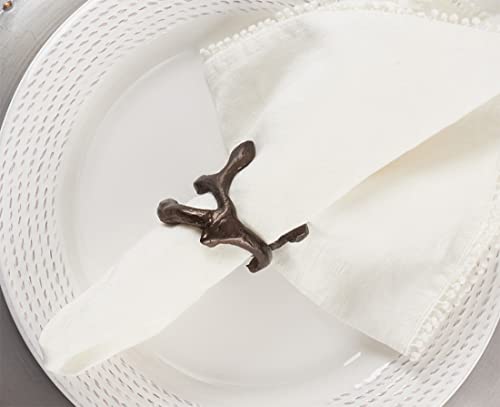 Fennco Styles Modern Twigs Aluminum Napkin Rings, Set of 4 - Bronze Branch Metal Napkin Holder for Everyday Use, Dining Table Décor, Banquets and Special Occasion