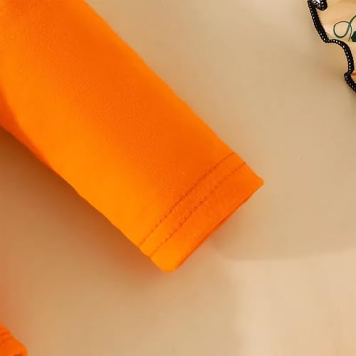 stylesilove Infant Baby Girl Orange Long Sleeve Romper Pumpkin Print Overall Dress with Headband 3pcs Halloween Outfit