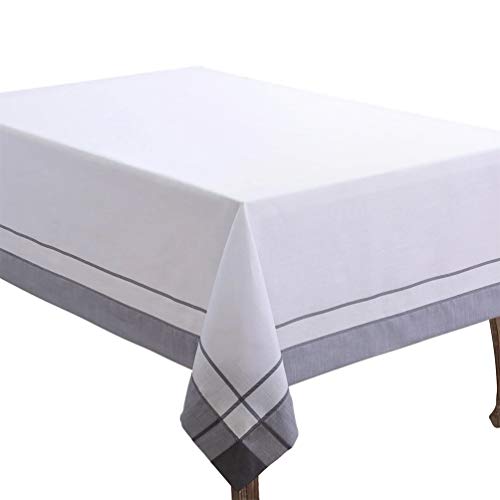 Fennco Styles Neutral Banded Border Design Tablecloth - Decorative Table Cover for Everyday Use, Dining Table Décor, Banquets, Family Gatherings and Special Occasions
