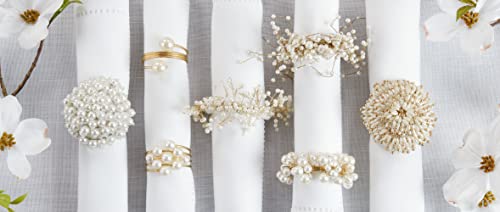 Fennco Styles Hand Beaded Faux Pearl Napkin Rings, Set of 4 - Elegant Pearl Collection Napkin Holders for Home Décor, Dining Room, Wedding, Banquets and Special Occasions