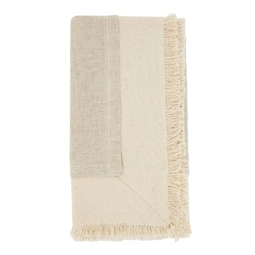 Fennco Styles Double-Layer Fringe Cotton Blend Cloth Napkins 20" W X 20" L, Set of 4 - Natural Dinner Napkins for Home, Dining Table Décor, Family Gathering, Banquets and Special Events
