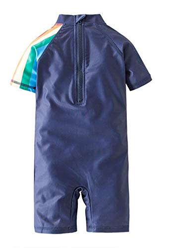 stylesilove Little Boys Rocket Rainbow One-Piece Rash Guard Swimsuit & Sun Hat 2pcs Set Navy Bathing Suit Beach Swimwear