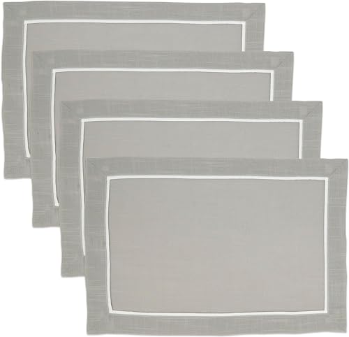Fennco Styles Pleated Design Navy Blue Placemats 13" W X 19" L, Set of 4 - Classic Border Table Mats for Everyday Use, Dining Room Décor, Family Gatherings and Special Occasions