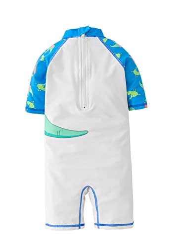 stylesilove Toddler Kid Boys Dino Print One-Piece Short Sleeve Zipper Rash Guard & Hat 2pcs Swimsuit Pool Beach Bathing Suit
