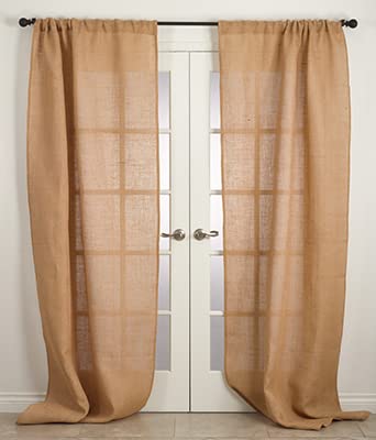 Fennco Styles Open Wave Burlap Unlined Curtain Rod Pocket Jute Window Curtain Single 1 Panel for Bedroom, Living Room, Patio Door Backing Sliding Glass Door Drape