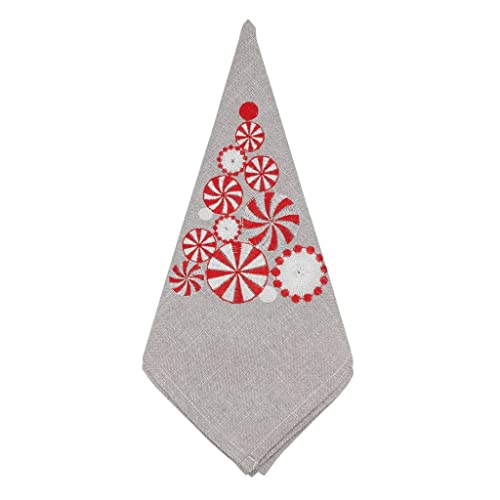 Fennco Styles Embroidered Peppermint Holiday Tablecloth 70" W x 70" L - Silver Festive Table Cover for Christmas, Family Gathering, Banquets and Special Events