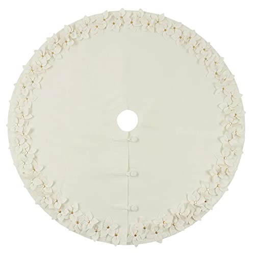Fennco Styles Handmade Felt Flower Holiday Christmas Tree Skirt 72 Inch Round - White Tree Skirt for Home, Holiday Tree, Indoor and Special Occasion