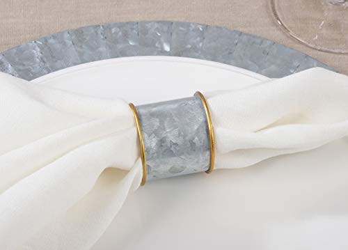 Fennco Styles Sousplat Collection Farmhouse Galvanized Metal Napkin Rings, Set of 4 – Silver Napkin Rings for Banquets, Family Dinners, Special Events and Table Décor