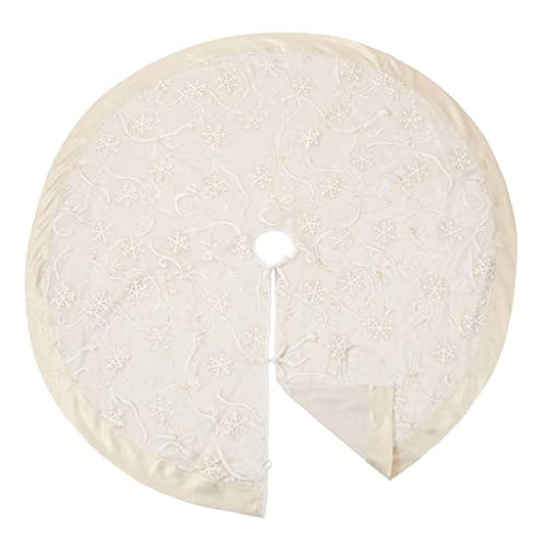 Fennco Styles Printed Snowflake & Ribbon Christmas Tree Skirt 52" Round - Gold Holiday Tree Skirt for for Home, Christmas Tree, Indoor Outdoor Decoration and Special Events