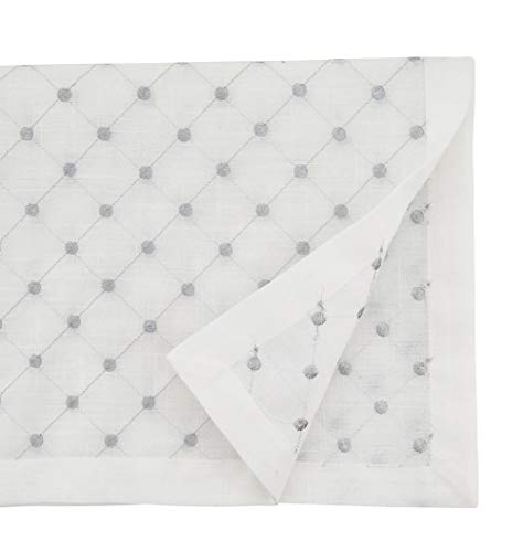 Fennco Styles Silver Embroidered Diamond Design Table Linen Collection – White Table Cover for Home Décor, Dining Table, Banquets, Holidays and Special Occasions