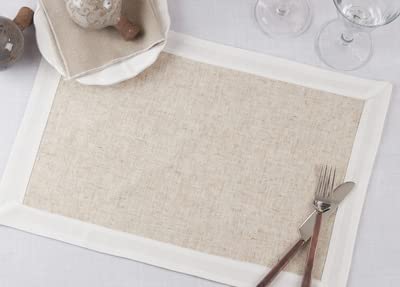 Fennco Styles Natural & White Two-Tone Banded Border Table Runner 16 x 72 Inch - Classic Table Cover for Everyday Use, Banquets, Family Gathering and Special Events