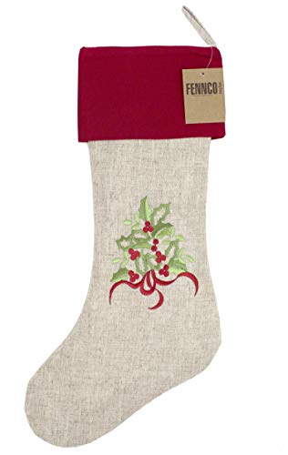 Fennco Styles Embroidered Holly Christmas Tree Holiday Decorative Tree Skirt