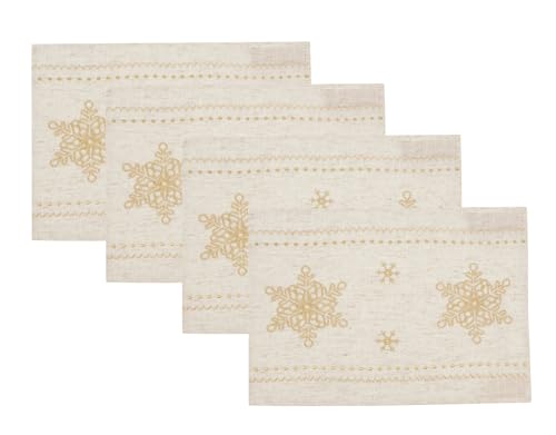 Fennco Styles Metallic Gold Embroidered Snowflake Christmas Table Runner 16" W x 72" L