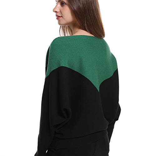 Styles I Love Women Autumn Winter Two-Tone Boat Neck Batwing Sleeve Pullover Knitted Sweater Long Sleeve Loose Top