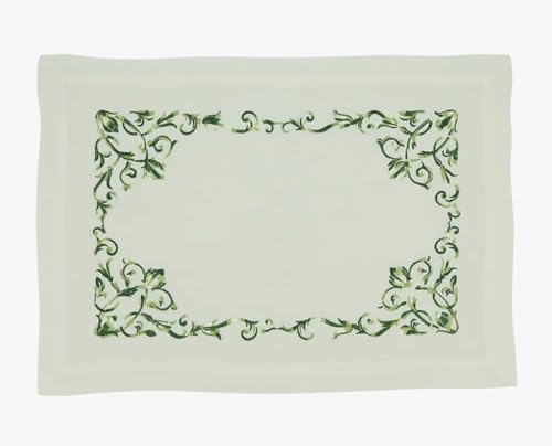Fennco Styles Embroidered Floral Scroll Placemats 14" W x 20" L, Set of 4 - Green Botanical Design Table Mats for Home, Holiday Décor, Family Gatherings, Banquets, Special Events