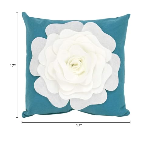 Fennco Styles Large Felt 3D Rose Decorative Throw Pillow 17 x 17 Inch - Flower Pillow for Couch, Home Décor, Bedroom Décor and Holiday, Housewarming Gift