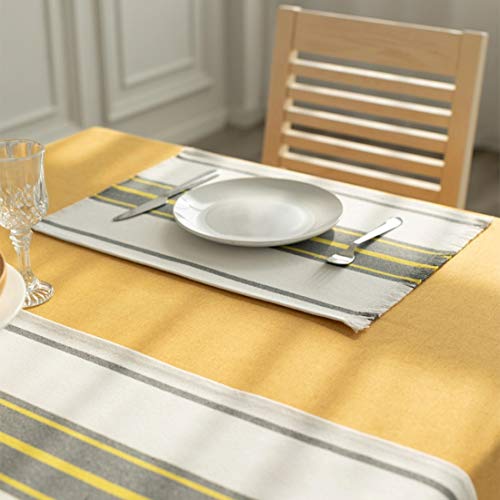 Fennco Styles Neural Stripes Fringe Canvas Cotton Table Linen