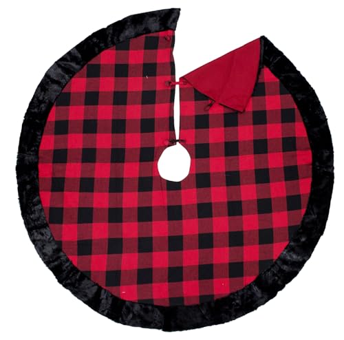 Fennco Styles Red & Black Buffalo Plaid Christmas Tree Skirt 53" Round - Holiday Tree Skirt for Home, Christmas Tree, Winter Festivals, Office, School Décor