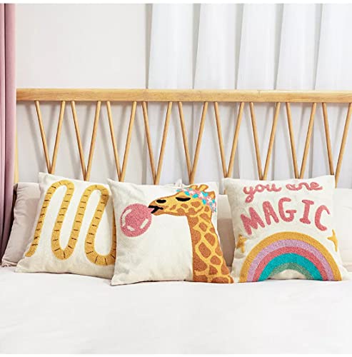 Fennco Styles Embroidery Giraffe Decorative Cotton Throw Pillow 17" W x 17" L