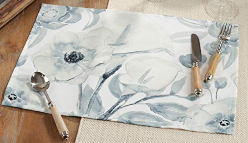 Fennco Styles Lush Watercolor Floral Table Runner 16 x 72 Inch – Blue-Grey Table Cover for Home Décor, Dining Table, Banquets, Holidays and Special Events