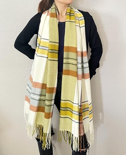 stylesilove Women Plaid Fringe Cashmere Scarf Warm Ultra Soft Scarves Shawl Neck Wraps for All Season, 5 Colors