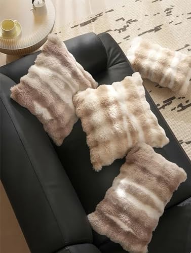 Fennco Styles Luxury Faux Fur Decorative Filled Throw Pillow 18" W x 18" L – Ivory Plush Fluffy Cushion for Couch, Bedroom, Living Room and Office Décor