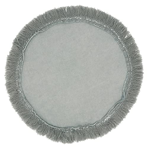 Fennco Styles Stonewashed Fringe Design 100% Linen Placemats 13" Round, Set of 4 - Blue-Grey Table Mats for Christmas, Holiday, Dining Table, Everyday Use, Banquets and Special Occasion