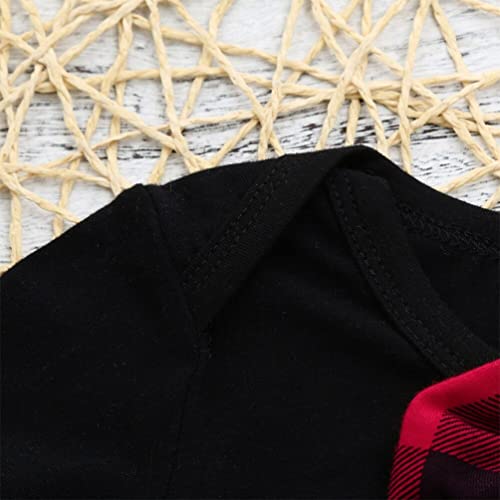 stylesilove Baby Girls Bowknot Short Sleeve Black Cotton Bodysuit, Plaid Skirt with Headband 3pcs Holiday Outfit