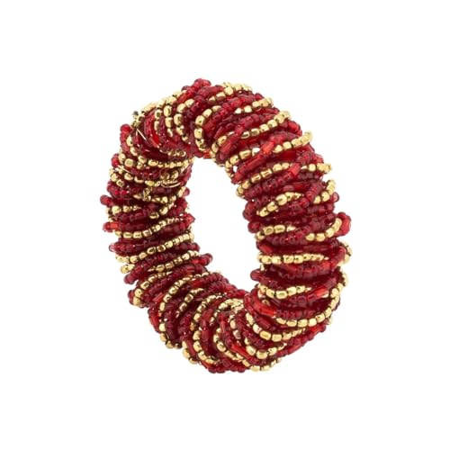 Fennco Styles Hand Beaded Decorative Napkin Rings, Set of 4 - Silver Glass Beads Napkin Holders for Home, Dining Table, Banquet, Christmas, Holiday Décor and Special Occasion