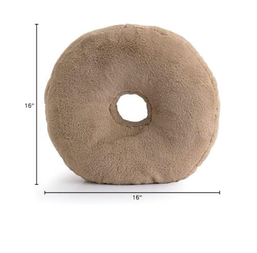 Fennco Styles Faux Fur Donut Shaped Decorative Plush Throw Pillow 16" Round - Brown Fluffy Soft Cushion for Kids Room, Playroom, Bedroom, Living Room, Nursery, Office Décor