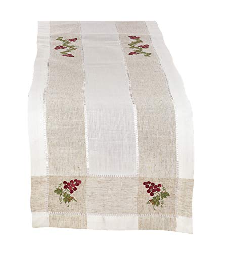 Fennco Styles Hommage Brodé Collection Cottage Lemon Embroidery Border Hemstitch Table Runner 15 x 70 Inch – Ivory Table Cover for Wedding, Banquet, Tea Party and Home Décor