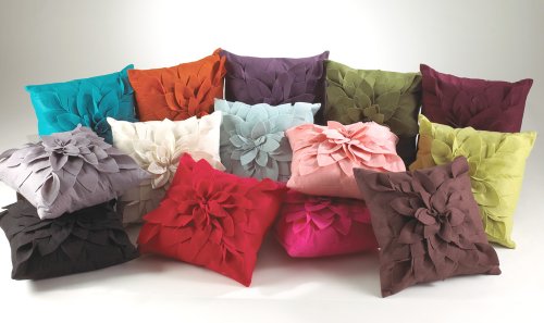 Fennco Styles Sara's Garden Collection Contemporary Dahlia Petal 17 Inch Square Decorative Throw Pillow Case – Fuchsia Throw Pillow for Couch, Bedroom and Living Room Décor