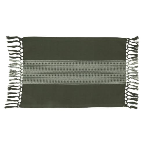 Fennco Styles Banded Stripe Fringe Placemats 14" W x 20" L, Set of 4 - Cotton Woven Table Mats for Home, Dining Table Décor, Banquets and Special Occasion