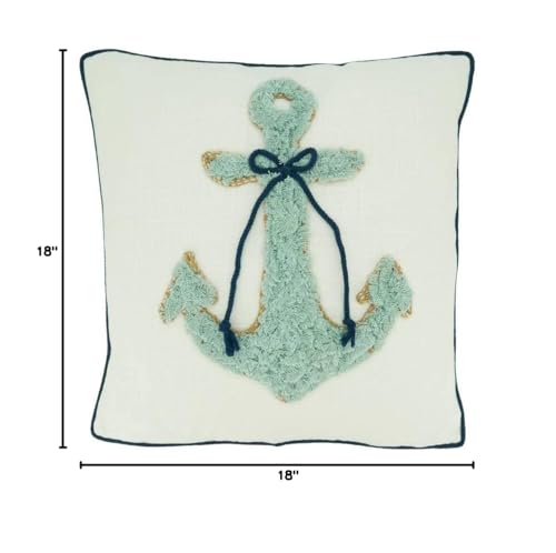 Fennco Styles Nautical Anchor Appliqué Cotton Decorative Throw Pillow 18" W x 18" L – Blue Textured Cushion for Couch, Sofa, Bedroom, Office and Living Room Décor