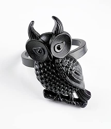 Fennco Styles Perched Owl Metal Napkin Rings, Set of 4 - Animal Napkin Holders for Home Décor, Dining Table, Banquets, Family Gathering and Special Occasions