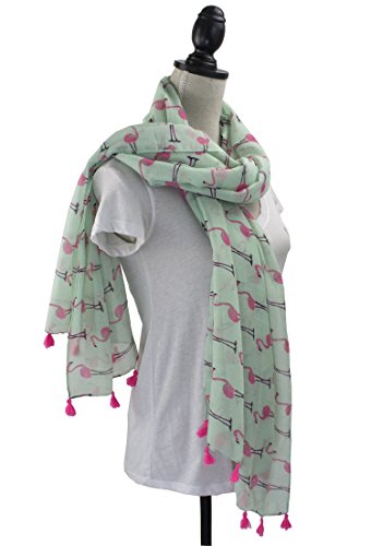stylesilove Lightweight Womens Flamingo Tassels Soft Cotton Scarf Shawl