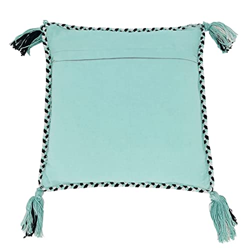 Fennco Styles Braided Broder Tassel Cotton Decorative Throw Pillow 18" W x 18" L - Woven Square Cushion for Home, Couch, Living Room, Bedroom, Office and Holiday Décor