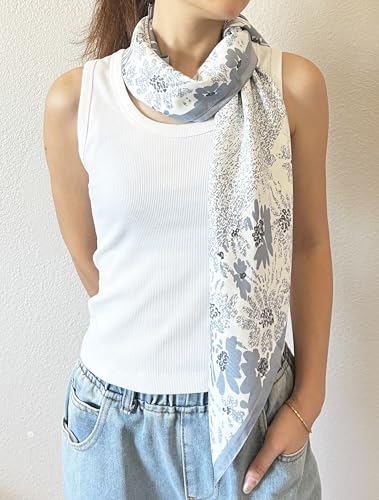 stylesilove Women Floral Print Silk Like Scarf Square Neckerchief Soft Bandana Small Shawl Neck Wraps for All Season