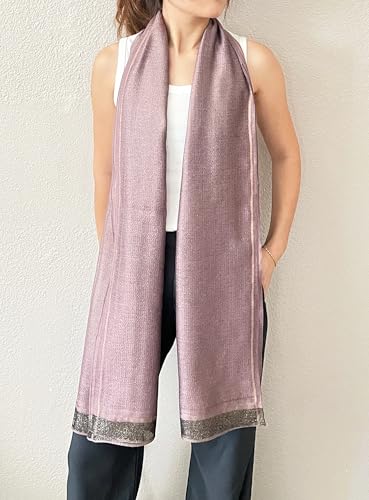 stylesilove Women Shimmering Striped Scarf Silk-like Scarves Ultra Lightweight Soft Shawl Neck Wraps