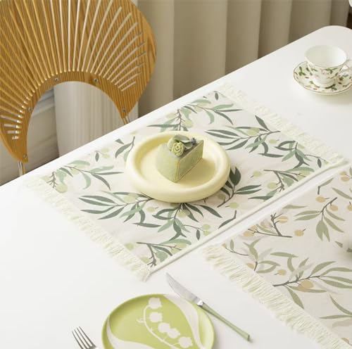 Fennco Styles Berries & Leaves Printed with Fringe Placemats 14" W x 19" L, Set of 4 - Botanical Design Table Mats for Dining Room, Banquets, Family Gatherings, and Holidays