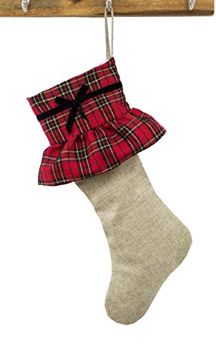 Fennco Styles Holiday Tartan Plaid Ruffle Border Decorative Christmas Stocking